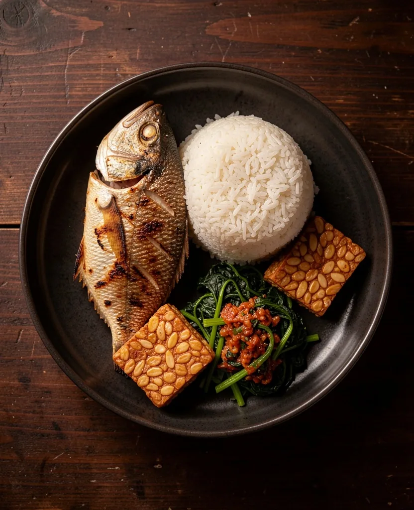Balanced Indonesian meal with whole foods
